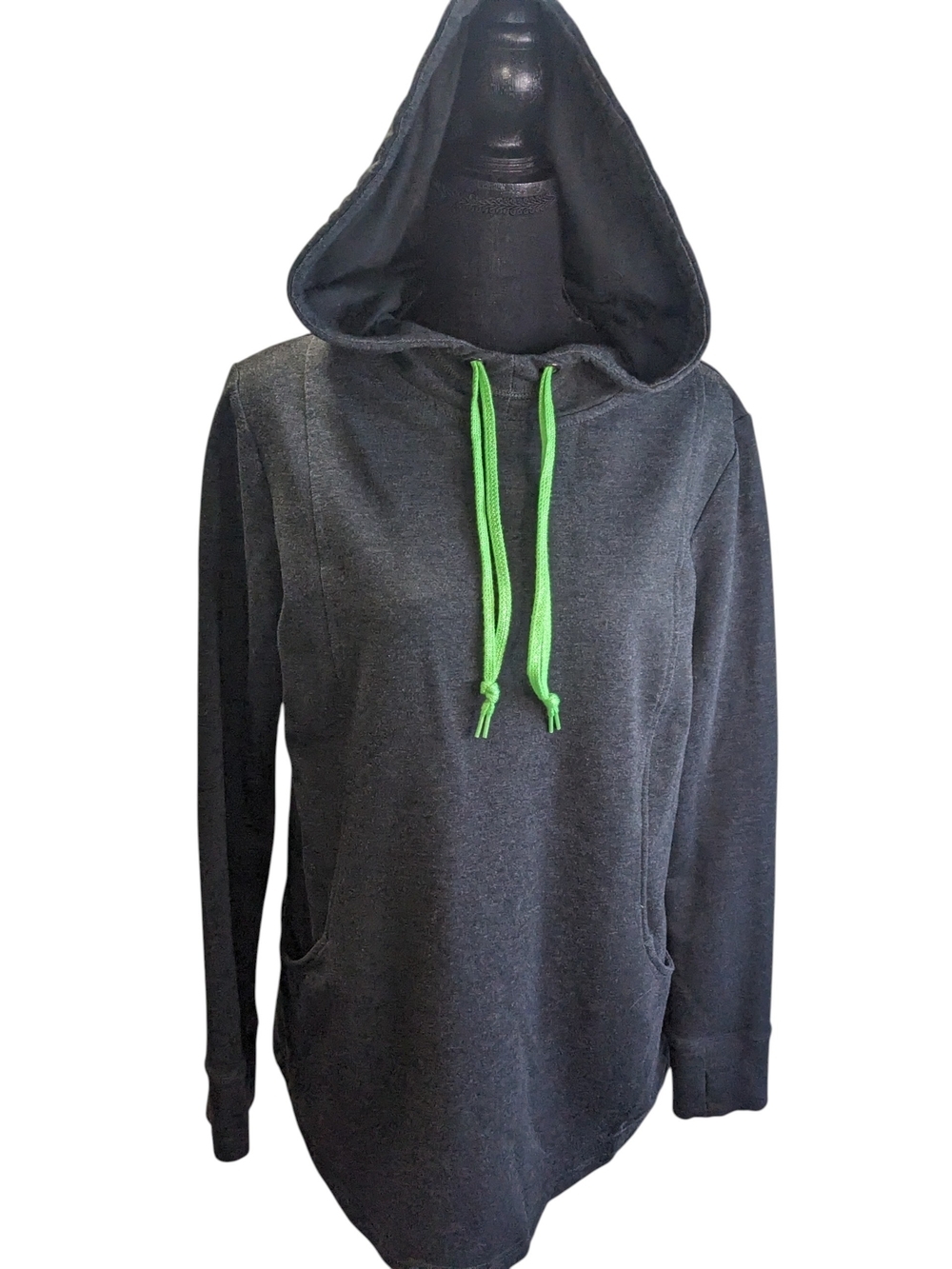 Roots Dark Gray Charcolr Women's Hoodie with Green Drawstrings Size L
